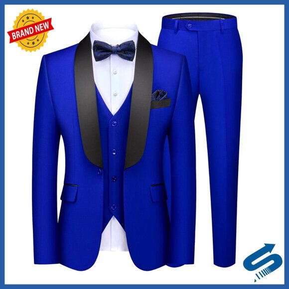 Slim Fit 3-Piece Tuxedo Suit Set with Vest Blazer Pants Formal Wear